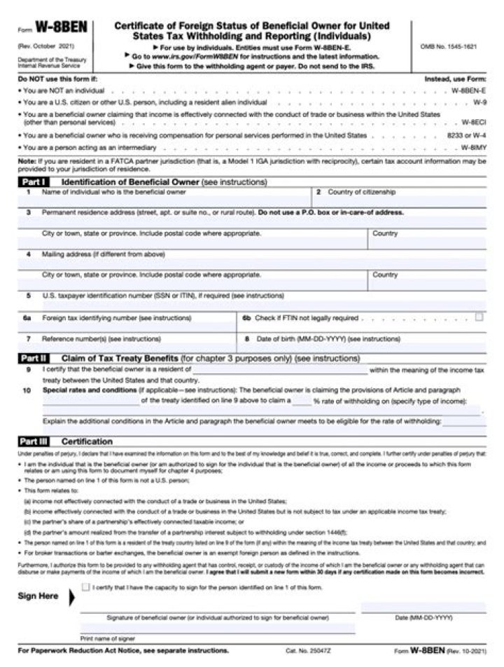 How often do you need to complete a w8ben form?