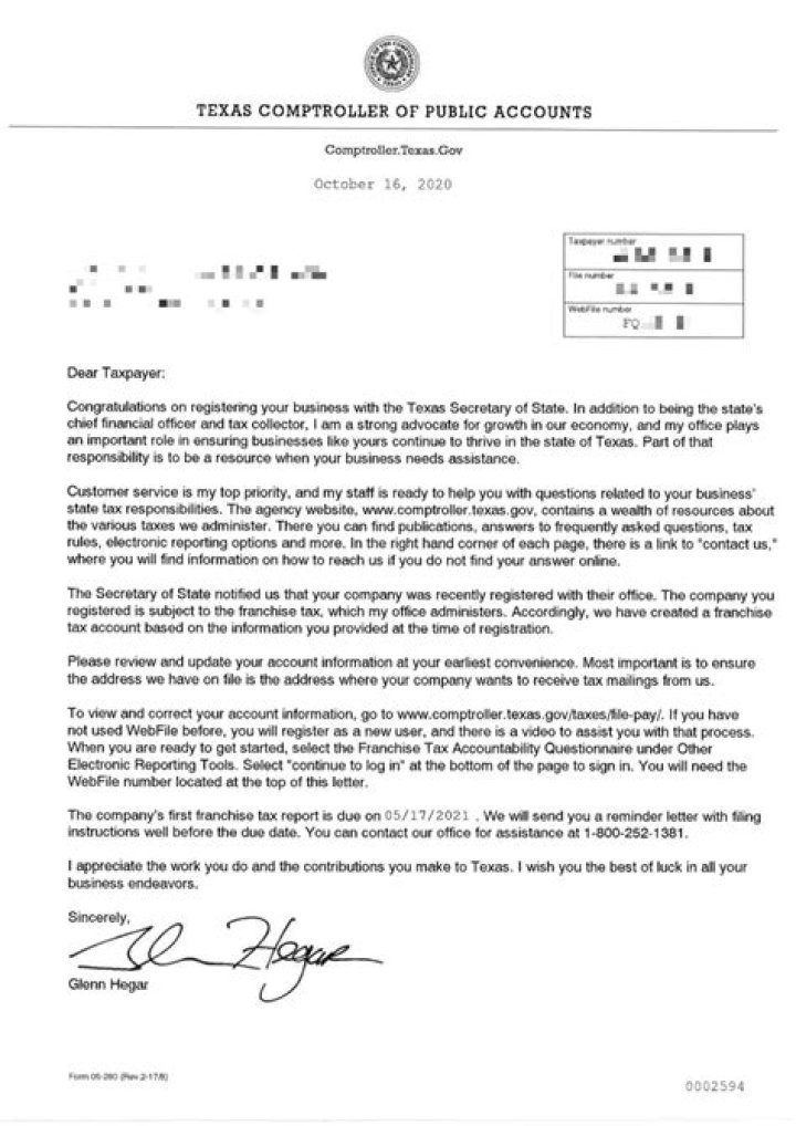 What is a Texas Comptroller letter?